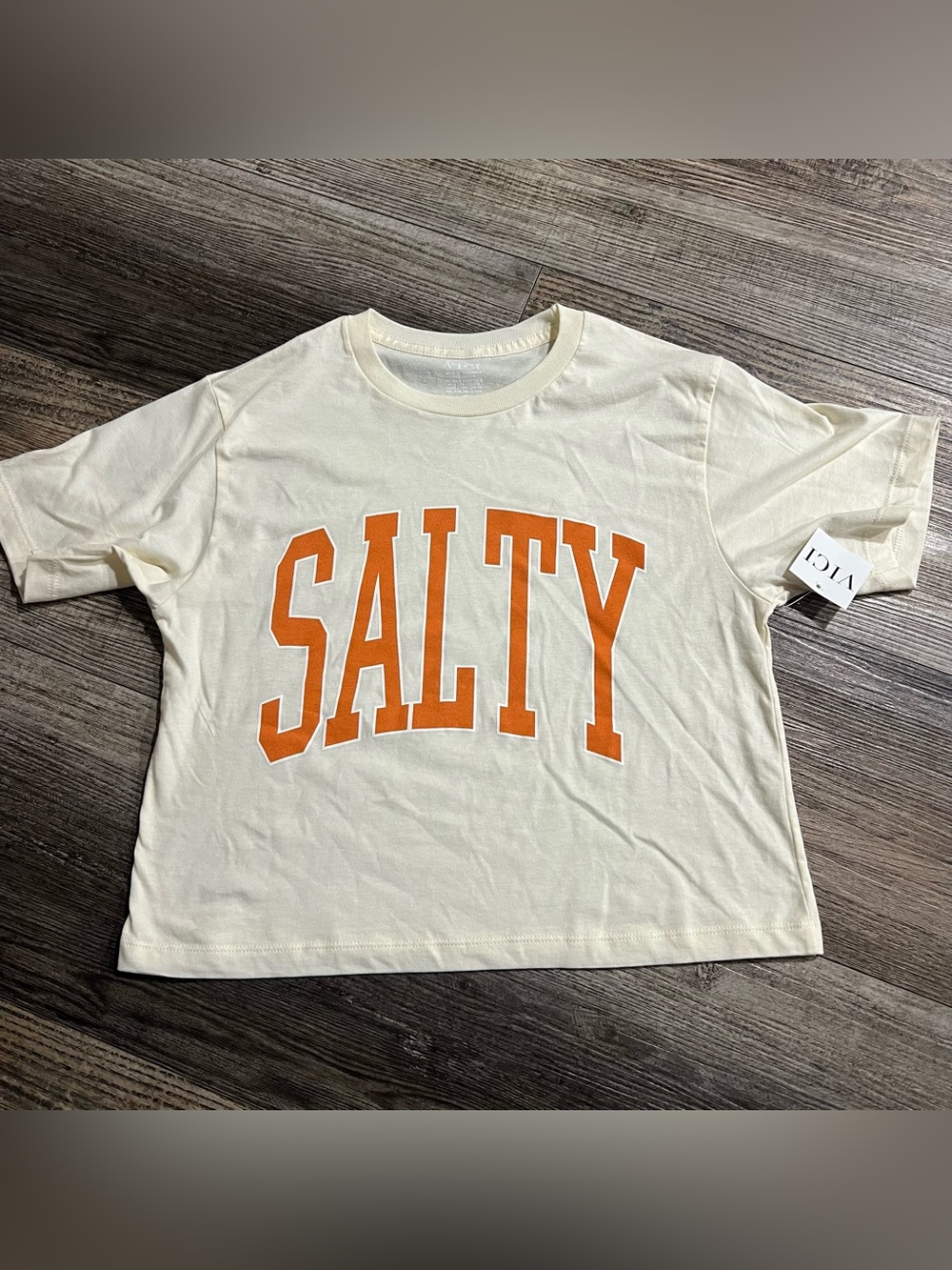 NWT VICI Salty Graphic Tee Womens Small Cream Orange Oversized Coastal Beach